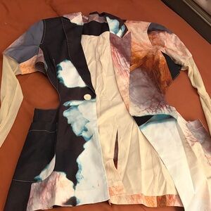 Abstract Watercolor Patchwork Blazer - Multicolor